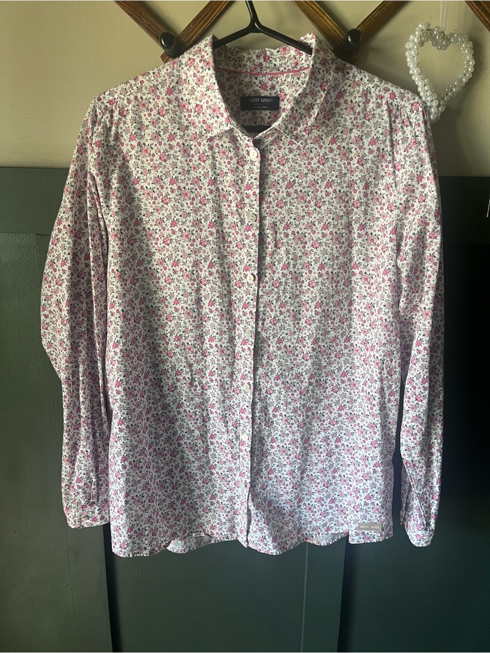 Saint James Pink and Green Floral Button-Front Blouse